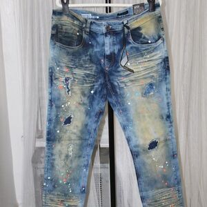 Copper Rivet Painted Slim Fit Denim Pants (36/34).